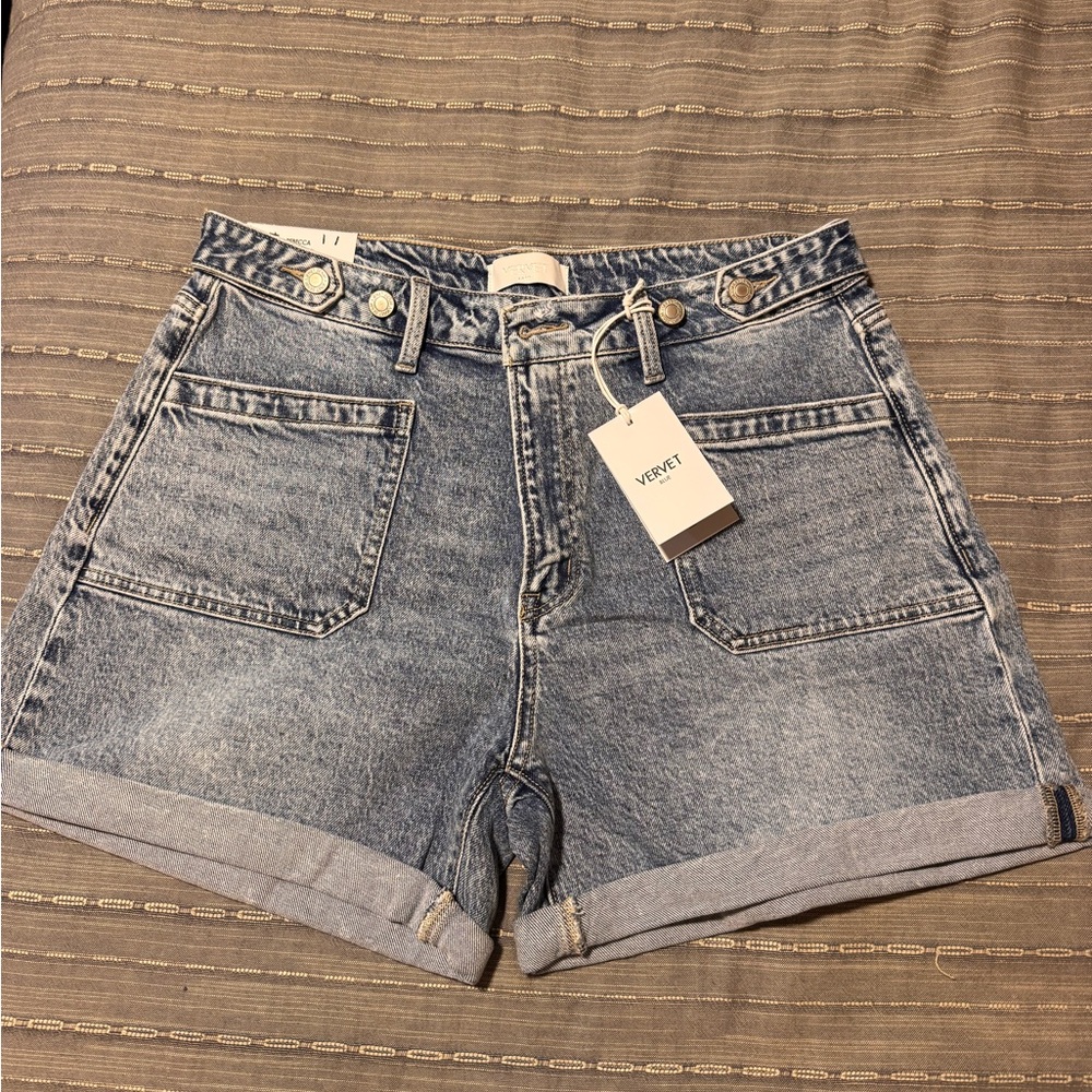 VERVET BY FLYING MONKEY Light Blue Washed Denim Cuffed Shorts NWT XL